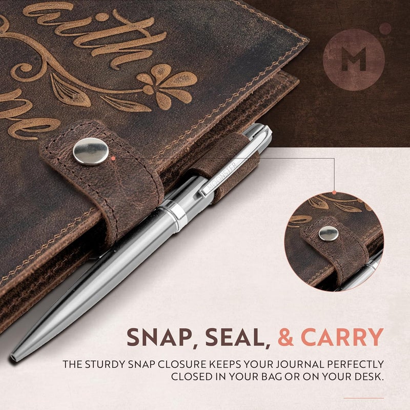 Moonster دفتر جلد قابل للتجديد - دفتر جلد يدوي الصنع بتصميم عتيق للنساء والرجال، دفتر جلد كلاسيكي مع قلم للكتابة، السفر، ملاحظات الكتاب المقدس - دفتر ملاحظات فاخر - Image 3